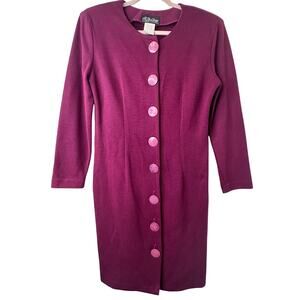 Sz 11/12 All That Jazz 80s VTG Burgundy Button Up Long Jacket Minimalist Chic
